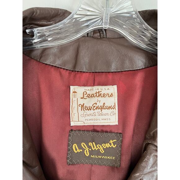 Vintage 60s 70s Brown Leather Short Trench Coat Jacket Belted XL Made in USA - Picture 6 of 16